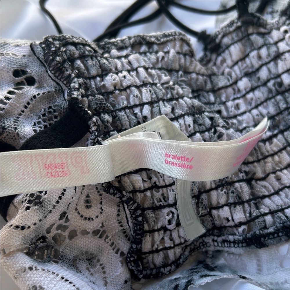 PINK Victoria's Secret Black and White Tie Dye Lace Bralette Bra XL - Picture 11 of 12